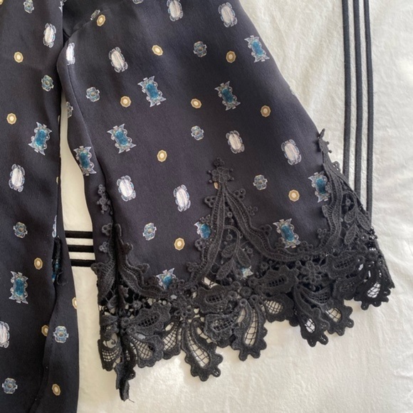 Kobi Halperin- Black Longsleeve Silk Top with Mirror and Polka Print and Lace - Picture 4 of 5